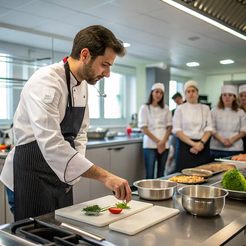 A chef teaching basic cooking skills