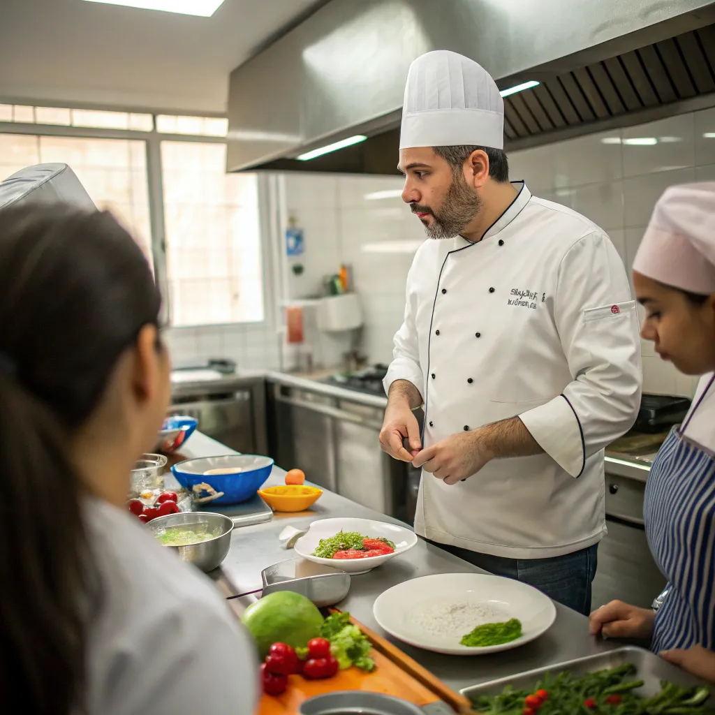 Chef teaching in a kitchen